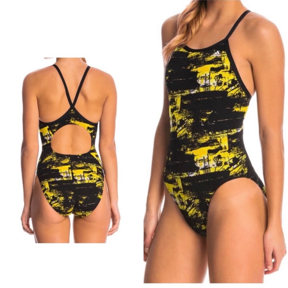 Adidas Elemental Raw Vortex Yellow Black Swimsuit